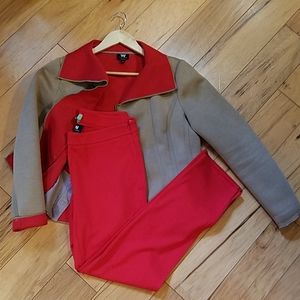 Worth red and tan scuba jacket with matching slack